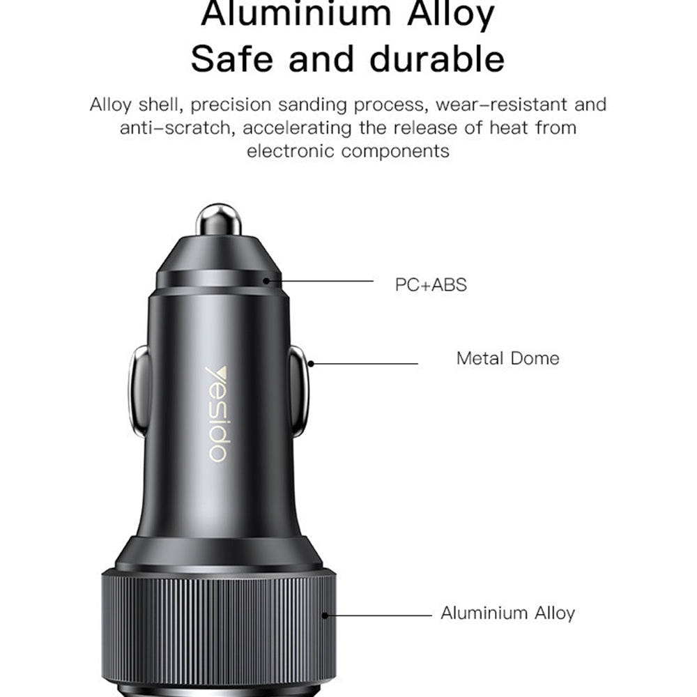 Chargeur de voiture Yesido Y50, 60W, 3A, 1 x USB-A - 2 x USB-C, Noir