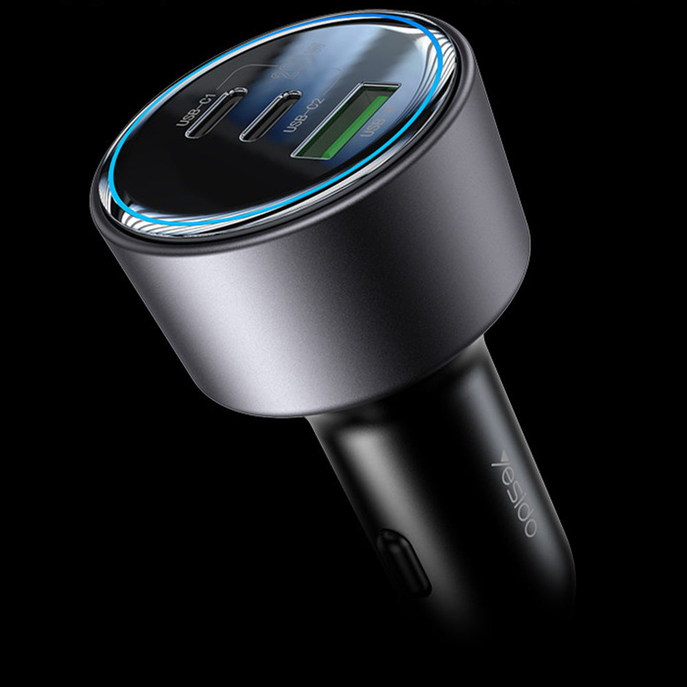 Chargeur de voiture Yesido Y59, 200W, 5A, 1 x USB-A - 2 x USB-C, Noir