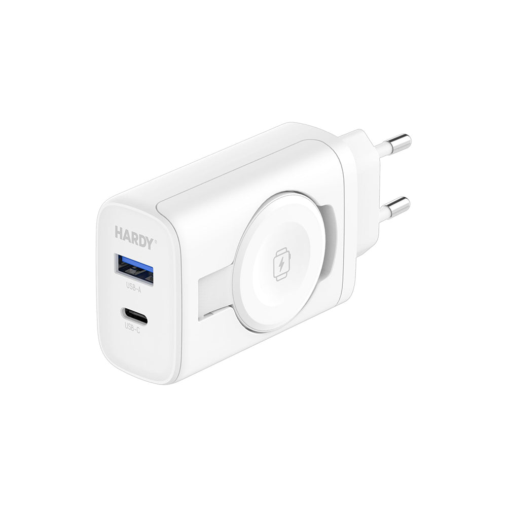 Chargeur Réseau 3MK Hardy 2en1, 33W, 3A, 1 x USB-A - 1 x USB-C, Blanc
