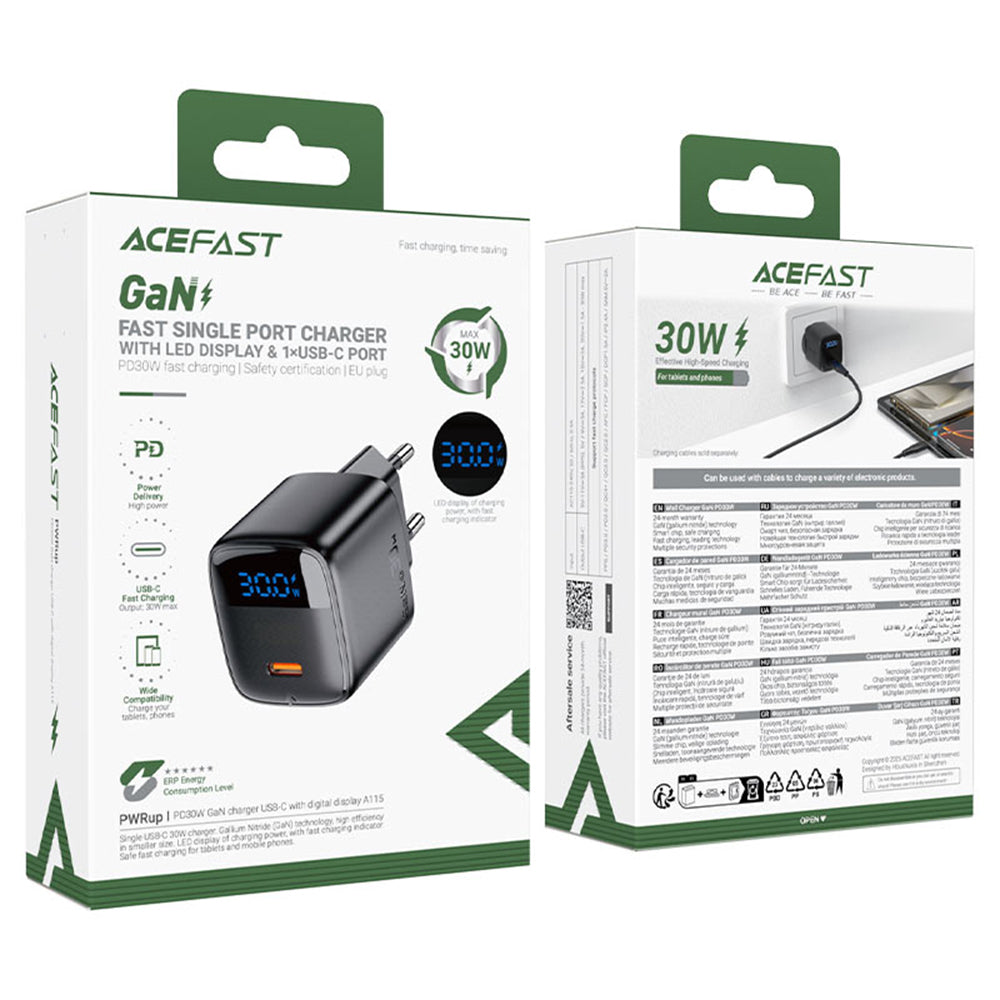 Acefast A113 Display Network Charger, 20W, 3A, 1 x USB-C, Black
