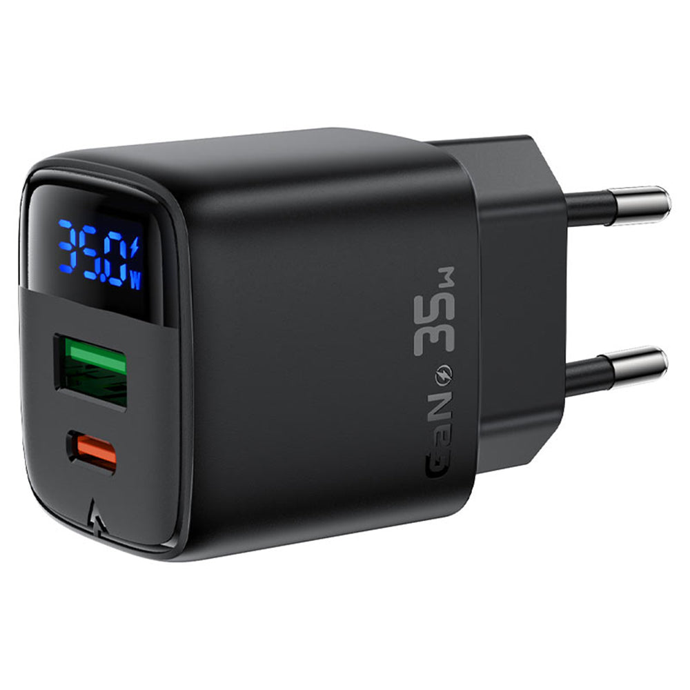 Chargeur Réseau Acefast A116 Display, 35W, 3A, 1 x USB-A - 1 x USB-C, Noir