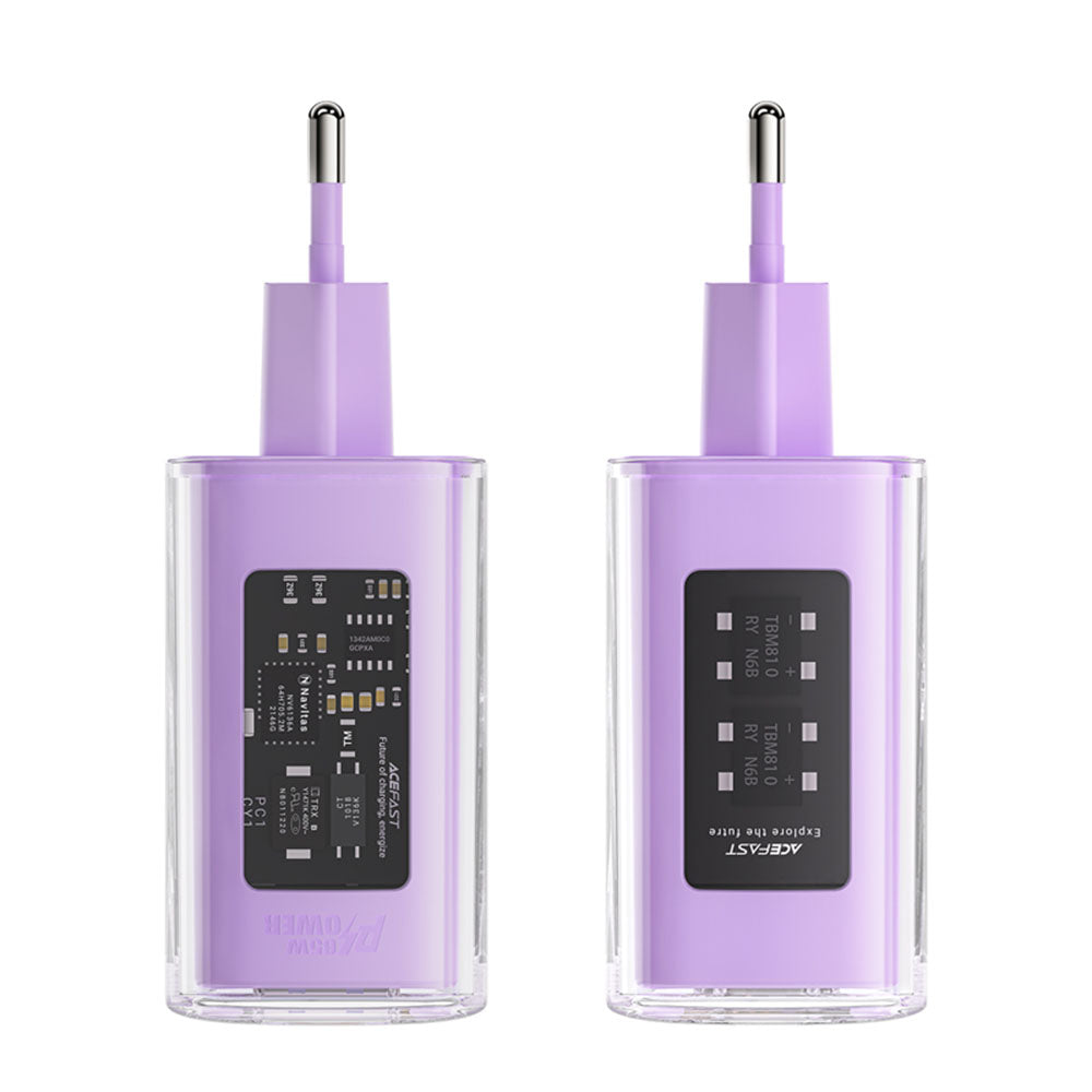 Chargeur Réseau Acefast A45 Exploration, 65W, 3.25A, 1 x USB-A - 2 x USB-C, Violet
