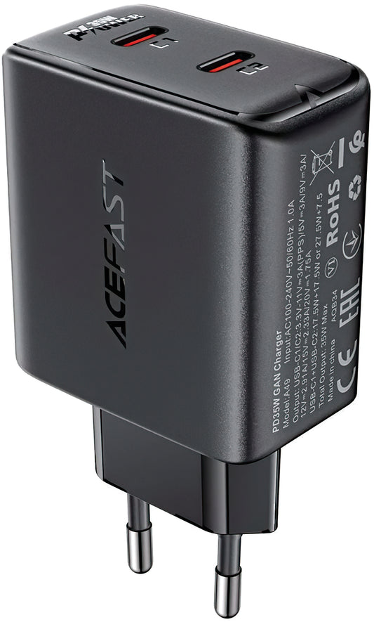 Chargeur réseau Acefast A49, 35W, 3A, 2 x USB-C, noir