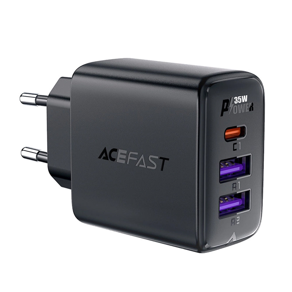 Chargeur réseau Acefast A57, 35W, 3A, 2 x USB-A - 1 x USB-C, Noir