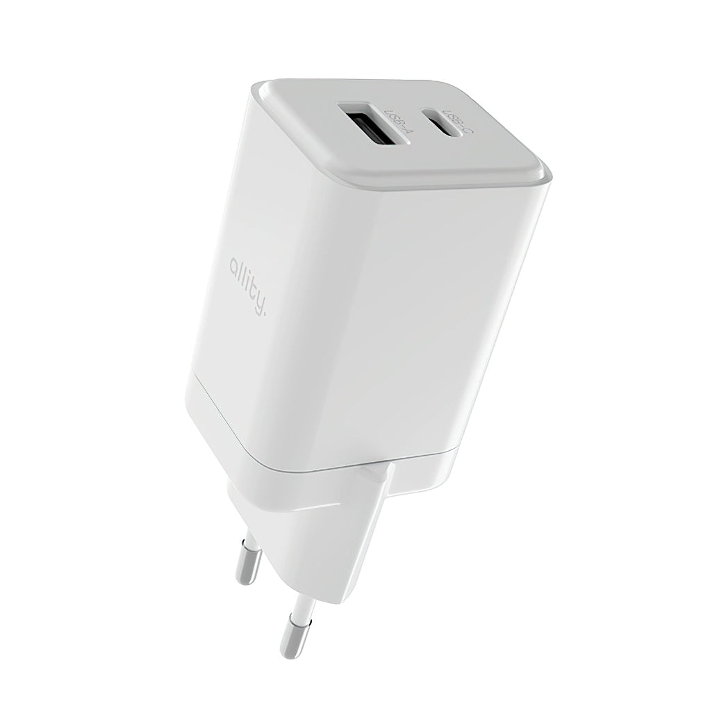 Chargeur Réseau Allity. ATC-01-45WCC Rapide, 45W, 3A, 1 x USB-A - 1 x USB-C, Blanc.