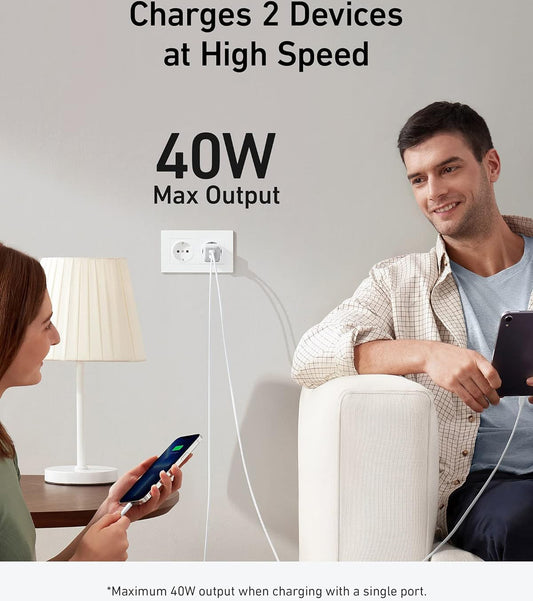 Chargeur réseau Anker 521 Nano Pro, 40W, 3A, 2 x USB-C, blanc A2038G21