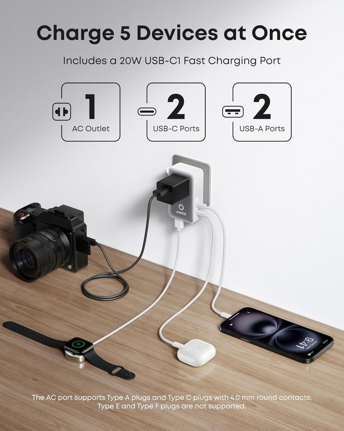 Chargeur Réseau Anker Nano Travel, 20W, 3A, 2 x USB-A - 2 x USB-C, Blanc A9215H21