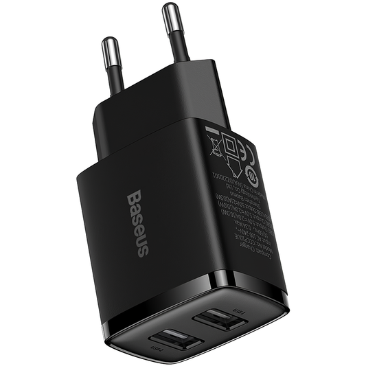 Chargeur réseau compact Baseus, 10,5W, 2,1A, 2 x USB-A, noir CCXJ010201