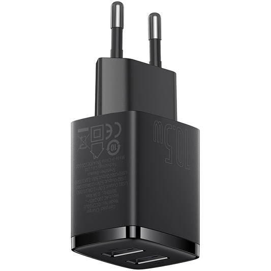 Chargeur réseau compact Baseus, 10,5W, 2,1A, 2 x USB-A, noir CCXJ010201