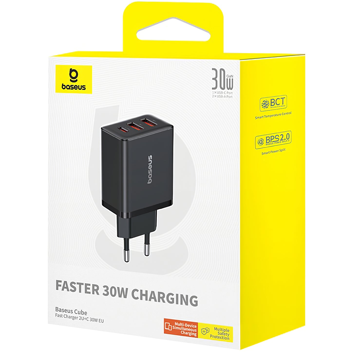 Chargeur réseau Baseus Cube, 30W, 3A, 1 x USB-C - 2 x USB-A, Noir P10111402113113-00