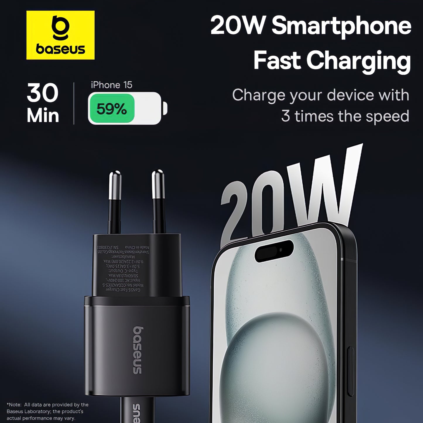 Baseus Chargeur réseau GaN5S, 20W, 3A, 1 x USB-C, Noir P10162503113113-00
