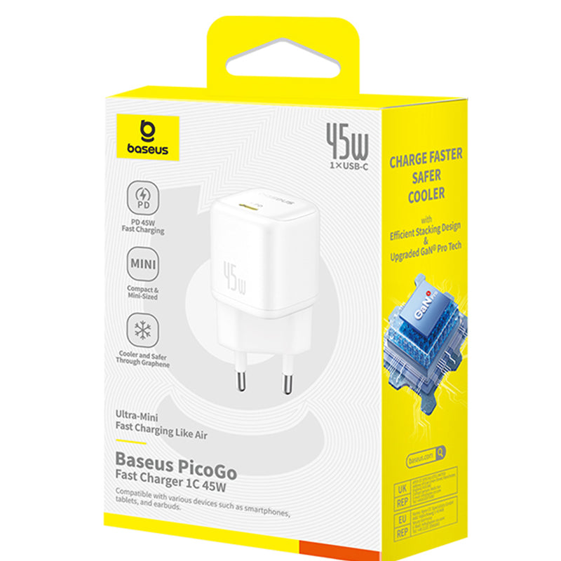 Chargeur Réseau Baseus PicoGo, 45W, 3A, 1 x USB-C, Blanc P10176800213-00