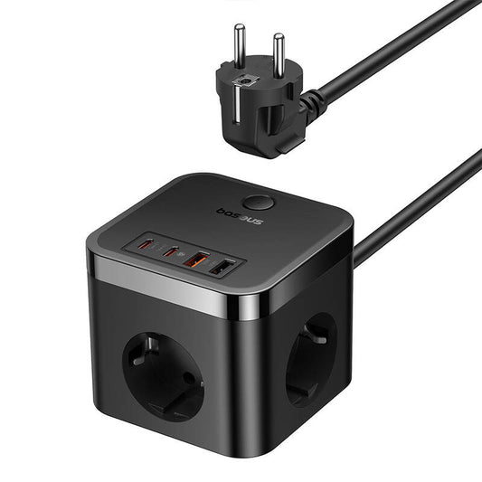 Network Charger Baseus PowerCombo Cube, 30W, 3A, 2 x USB-A - 2 x USB-C - 3 x Schuko, Black E00066400117-00