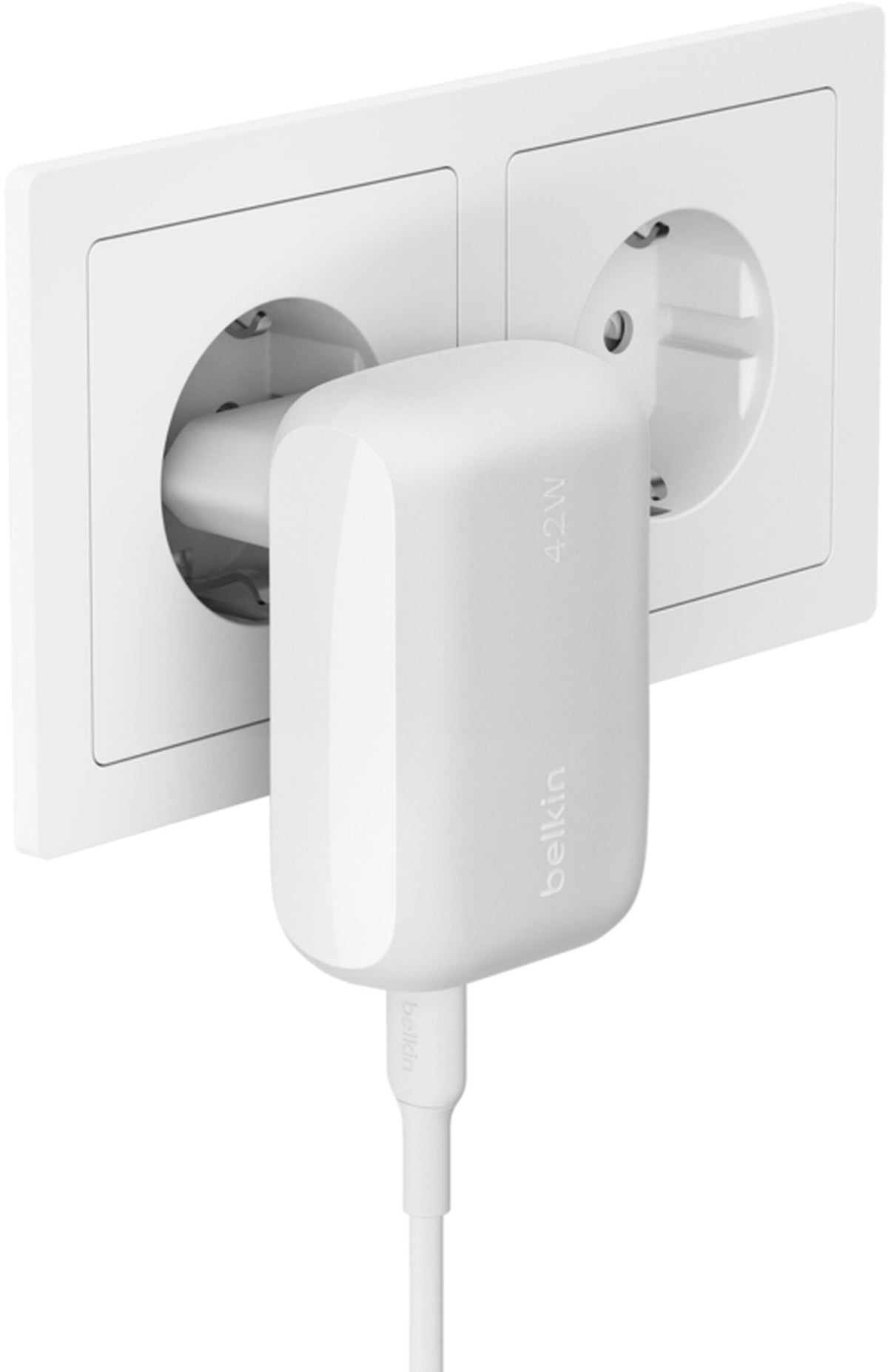 Chargeur secteur Belkin BoostCharge Dual, 42W, 3A, 1 x USB-A - 1 x USB-C, Blanc WCB009vfWH