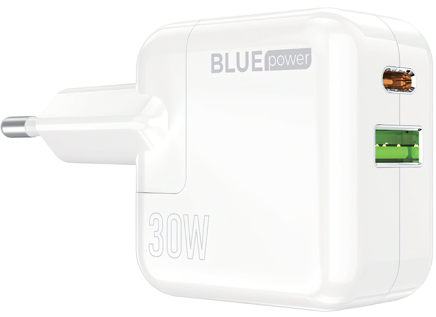 Chargeur réseau BLUE Power BC111A, 30W, 3A, 1 x USB-A - 1 x USB-C, blanc