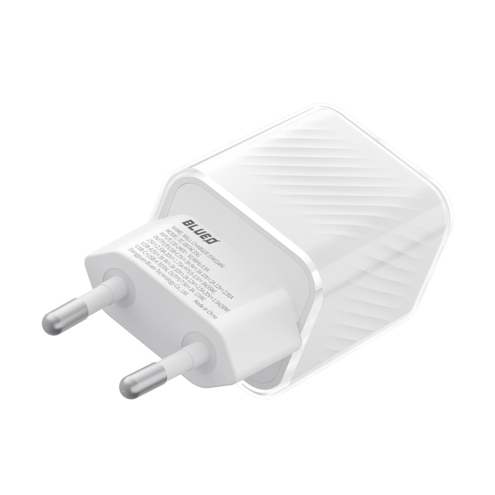 Chargeur réseau Blueo, 35W, 3A, 1 x USB-A - 1 x USB-C, Blanc