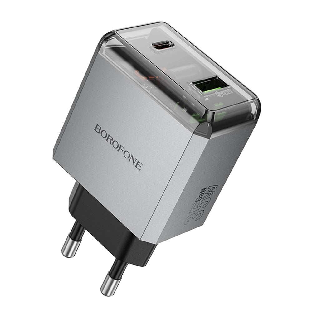 Chargeur Réseau Borofone BN20 Lena, 35W, 3A, 1 x USB-A - 1 x USB-C, Gris