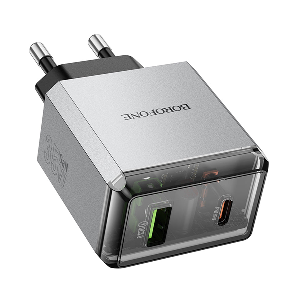 Chargeur Réseau Borofone BN20 Lena, 35W, 3A, 1 x USB-A - 1 x USB-C, Gris