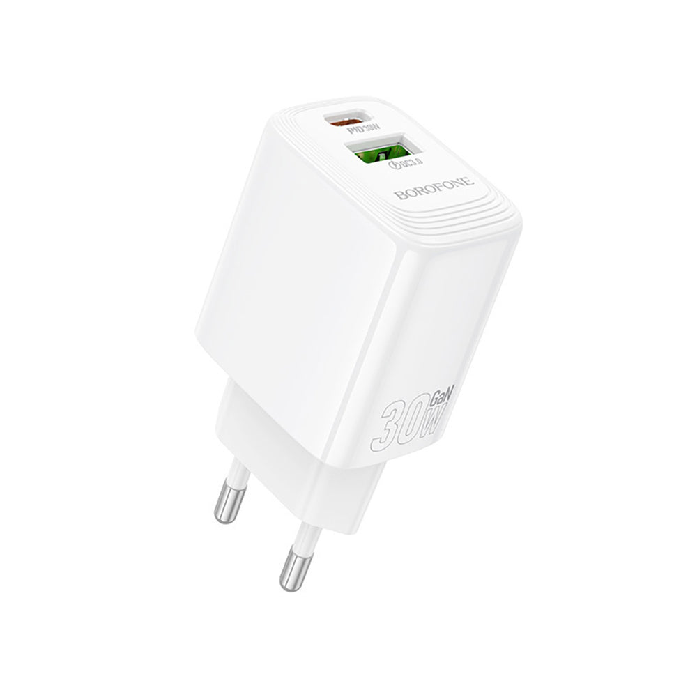 Chargeur Réseau Borofone BN29 Fuente, 30W, 3A, 1 x USB-A - 1 x USB-C, Blanc