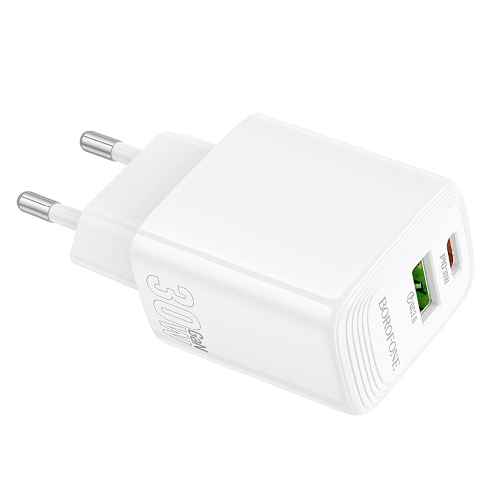 Chargeur Réseau Borofone BN29 Fuente, 30W, 3A, 1 x USB-A - 1 x USB-C, Blanc
