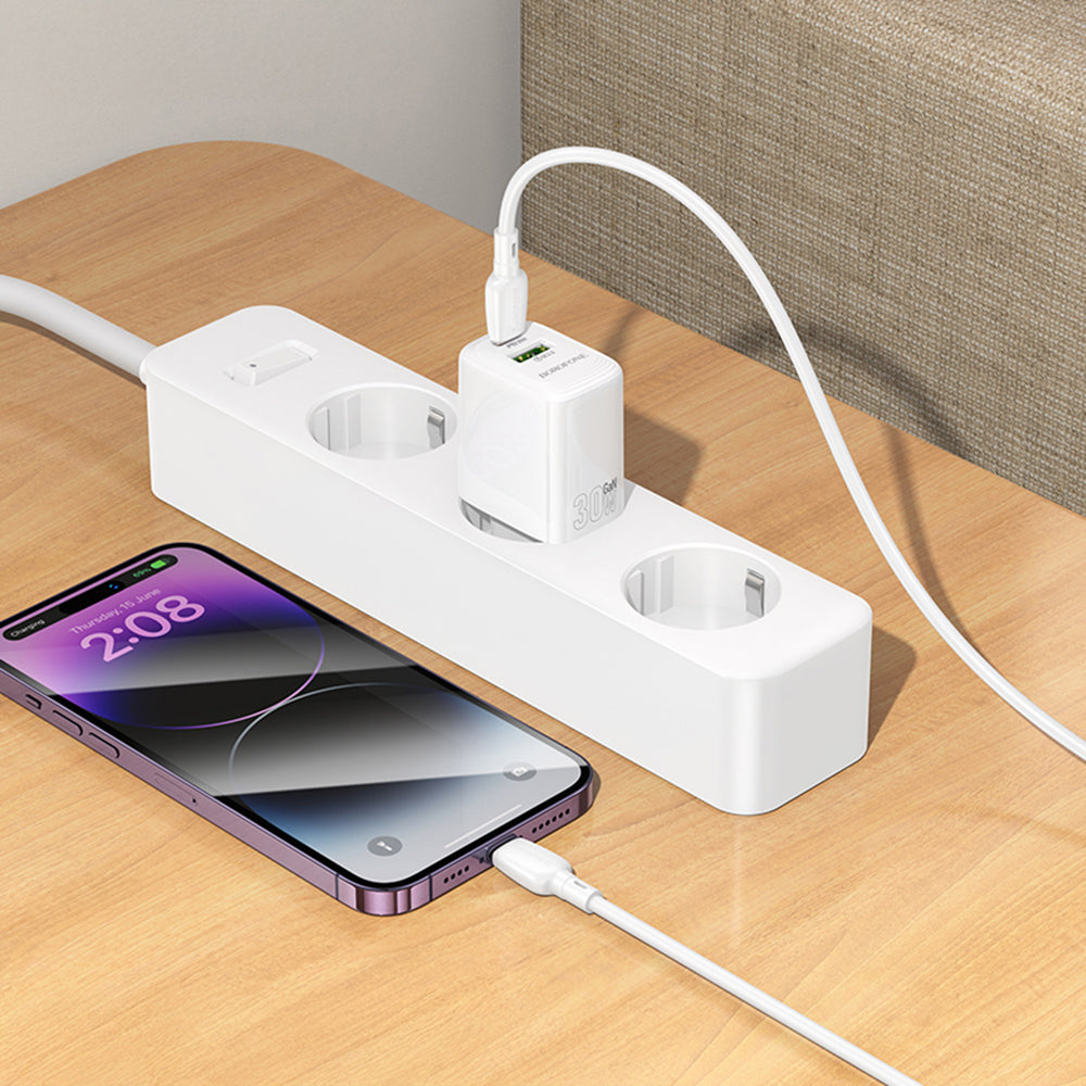 Chargeur Réseau Borofone BN29 Fuente, 30W, 3A, 1 x USB-A - 1 x USB-C, Blanc