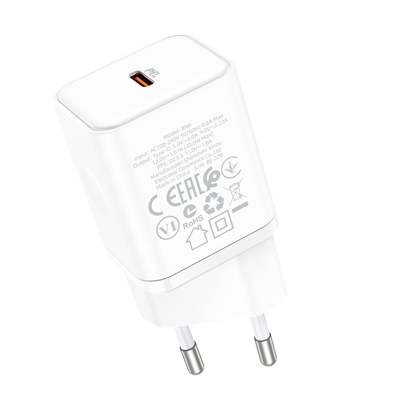 Borofone BN6 Field Network Charger, 20W, 3A, 1 x USB-C, White