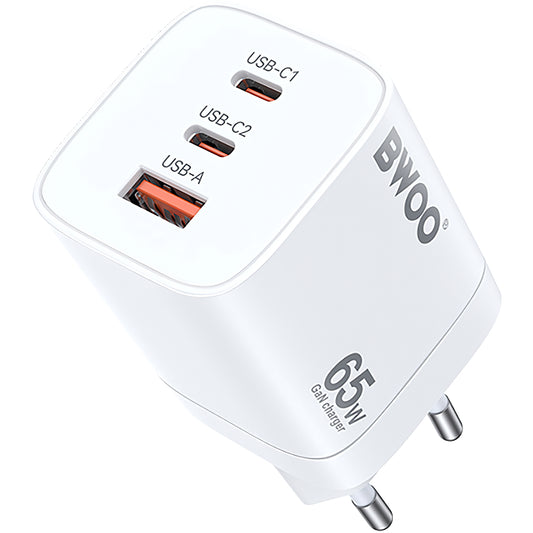 Chargeur Réseau BWOO CDA147, 65W, 4.5A, 1 x USB-A - 2 x USB-C, Blanc