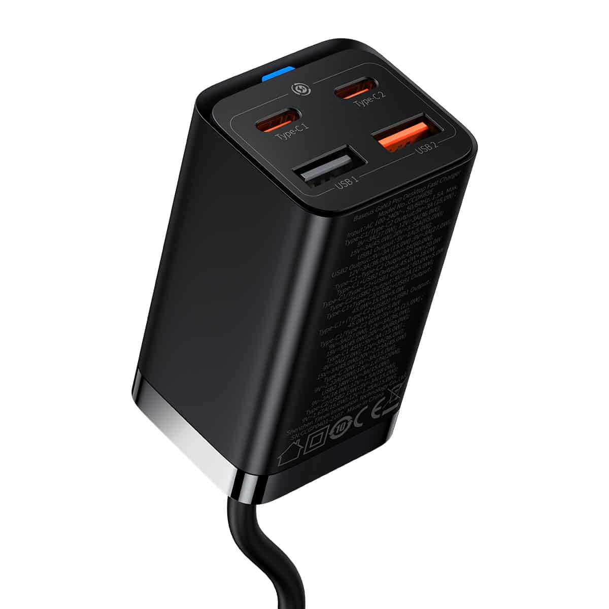 Chargeur Station Baseus GaN3 Pro, 65W, 3A, 2 x USB-A - 2 x USB-C, Noir CCGP040101