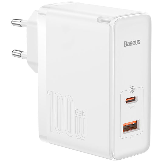 Chargeur Réseau avec Câble USB-C Baseus GaN5 Pro, 100W, 3A, 1 x USB-A - 1 x USB-C, Blanc CCGP090202