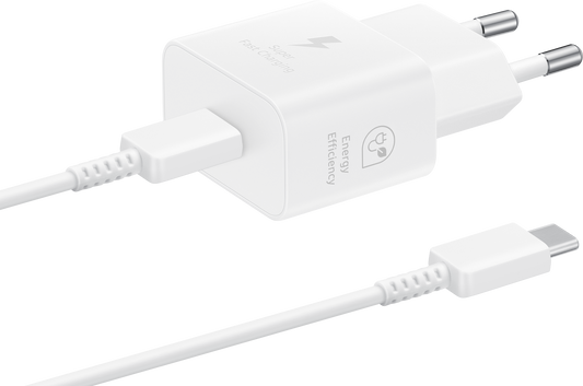 Câble USB-C Samsung Chargeur réseau Samsung, 25W, 3A, 1 x USB-C, Blanc EP-T2510XWEGEU