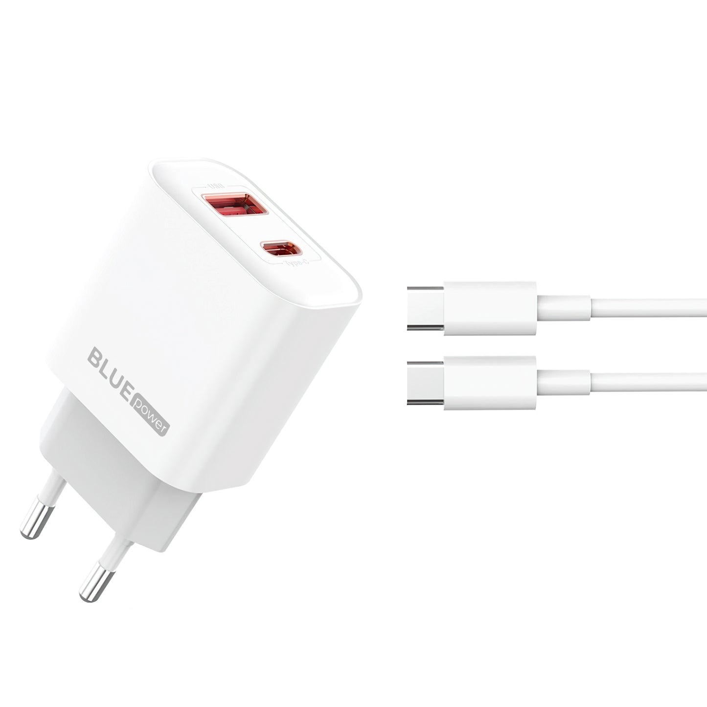 Blue Power BPCE12C Chargeur réseau avec câble USB-C BPCE12C, 20W, 3A, 1 x USB-A - 1 x USB-C, blanc