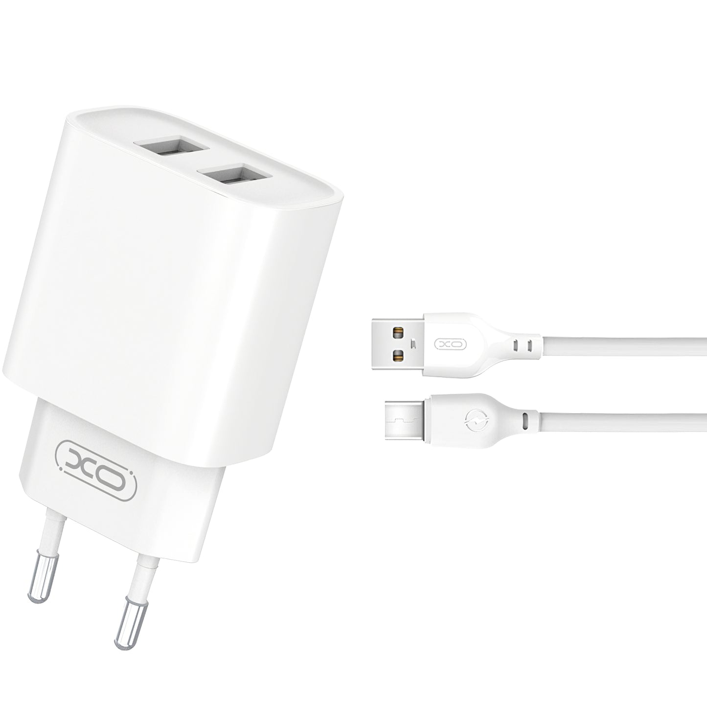 XO Design XO Design BPCE02C Chargeur réseau avec câble USB-C, 10,5 W, 2,1 A, 2 x USB-A, blanc