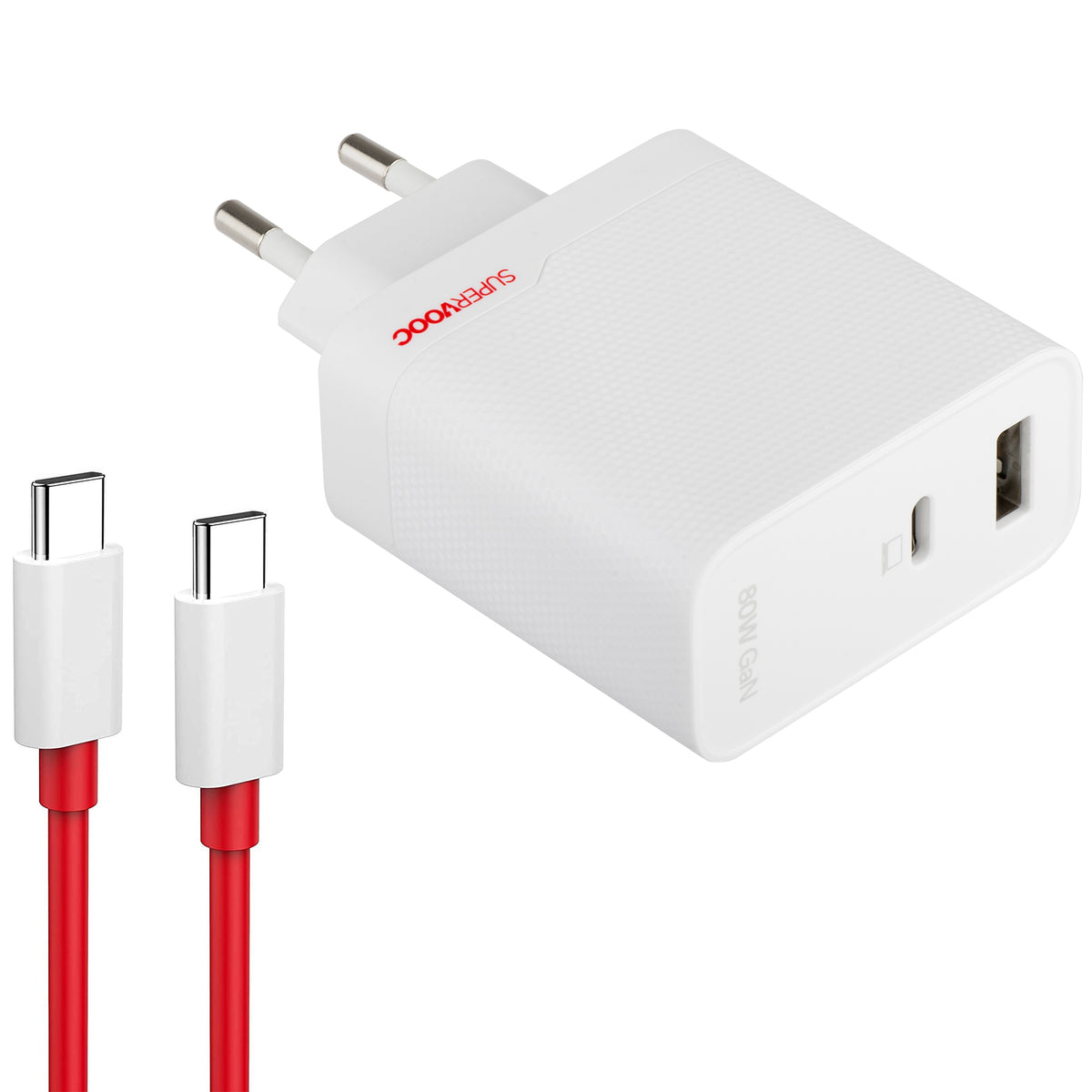 Chargeur secteur avec câble USB-C OnePlus, 80W, 7,3A, 1 x USB-A - 1 x USB-C, Blanc 5461100597