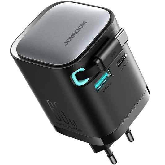 Joyroom JR-TCL02 Chargeur réseau avec câble USB-C JR-TCL02, 65W, 3A, 1 x USB-A - 1 x USB-C, Noir