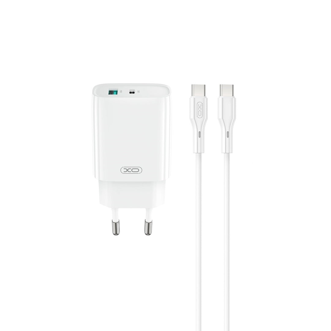Chargeur réseau avec câble USB-C XO Design CE29, 20W, 3A, 1 x USB-A - 1 x USB-C, Blanc