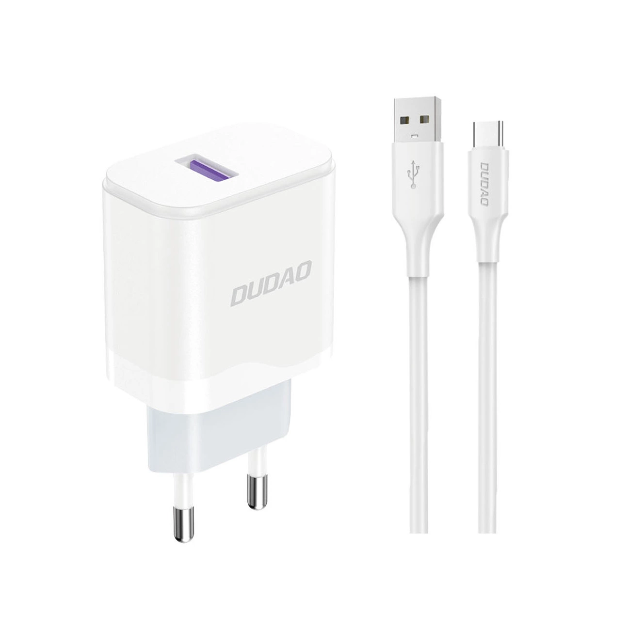 Chargeur réseau avec câble USB-C Dudao A20EU, 18W, 3A, 1 x USB-A, Blanc