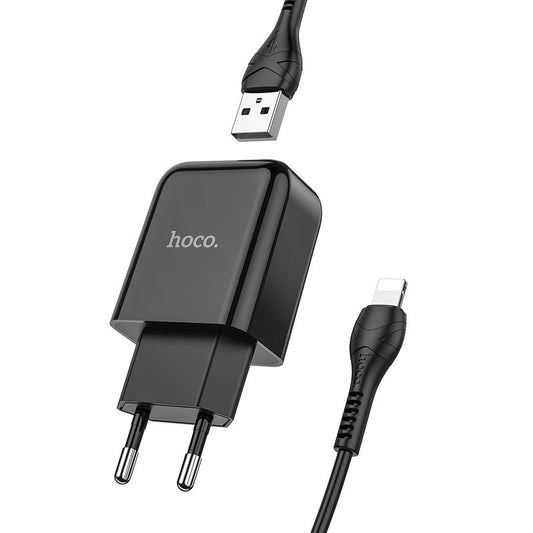 Chargeur Secteur avec Câble Lightning HOCO N2, 10W, 2A, 1 x USB-A, Noir