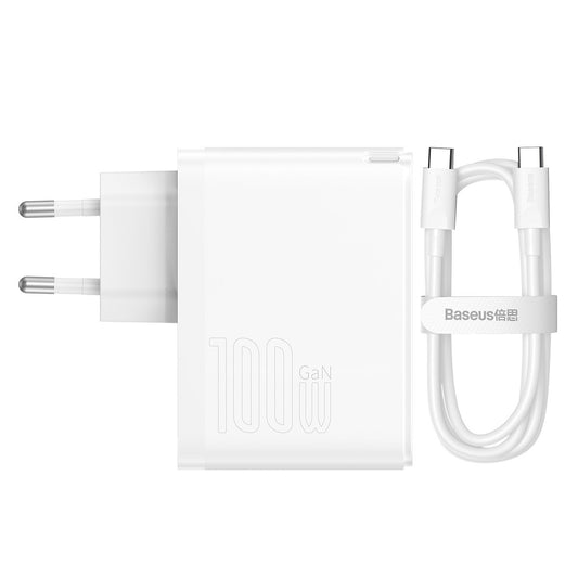 Chargeur Réseau avec Câble USB-C Baseus GaN5 Pro, 100W, 3A, 1 x USB-A - 1 x USB-C, Blanc CCGP090202
