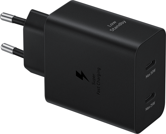 Samsung Network Charger with USB-C Cable, 50W, 3A, 2 x USB-C, Black EP-T5020XBEGEU