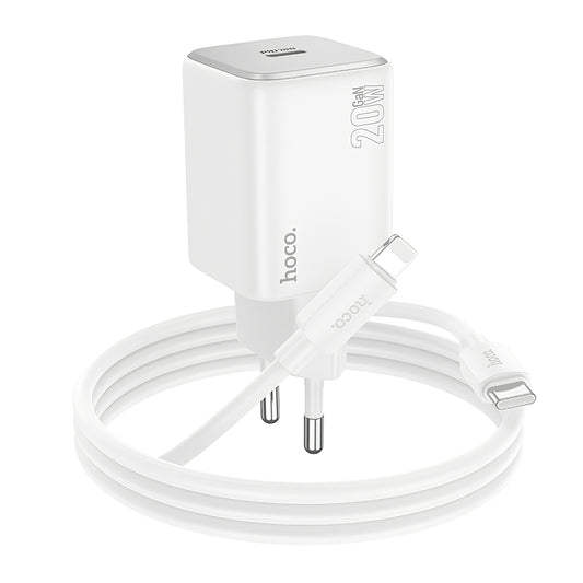 Chargeur réseau avec câble Lightning HOCO N40, 20W, 3A, 1 x USB-C, Blanc