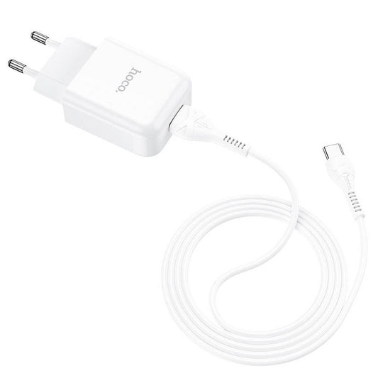 Chargeur réseau avec câble USB-C HOCO N2, 10W, 2A, 1 x USB-A, Blanc