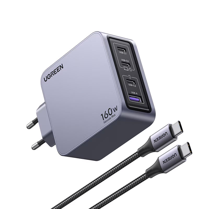 Chargeur réseau avec câble USB-C UGREEN X763 Nexode Pro, 160W, 3.25A, 1 x USB-A - 3 x USB-C, Gris