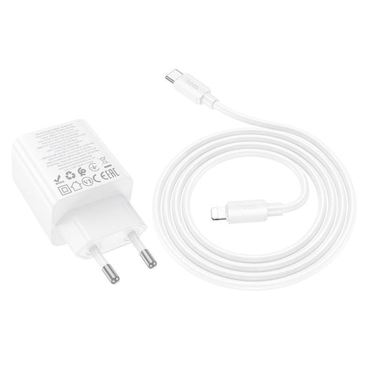 Chargeur réseau avec câble Lightning HOCO N55, 20W, 3A, 2 x USB-A - 2 x USB-C, Blanc