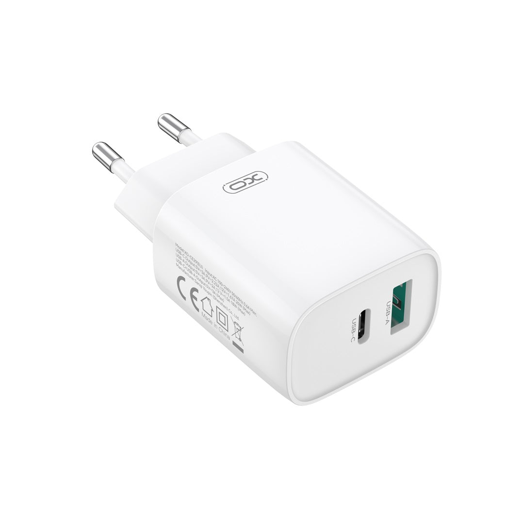 Chargeur réseau avec câble USB-C XO Design CE29, 20W, 3A, 1 x USB-A - 1 x USB-C, Blanc