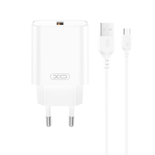Chargeur réseau avec câble USB-C XO Design CE33, 18W, 3A, 1 x USB-A, Blanc