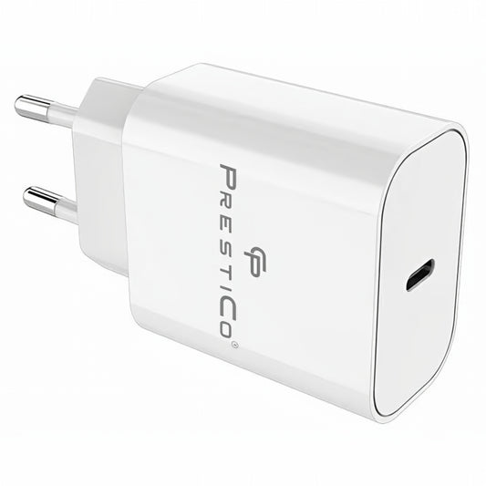 Chargeur réseau avec câble USB-C Prestico F15S-C, 30W, 3A, 1 x USB-C, Blanc