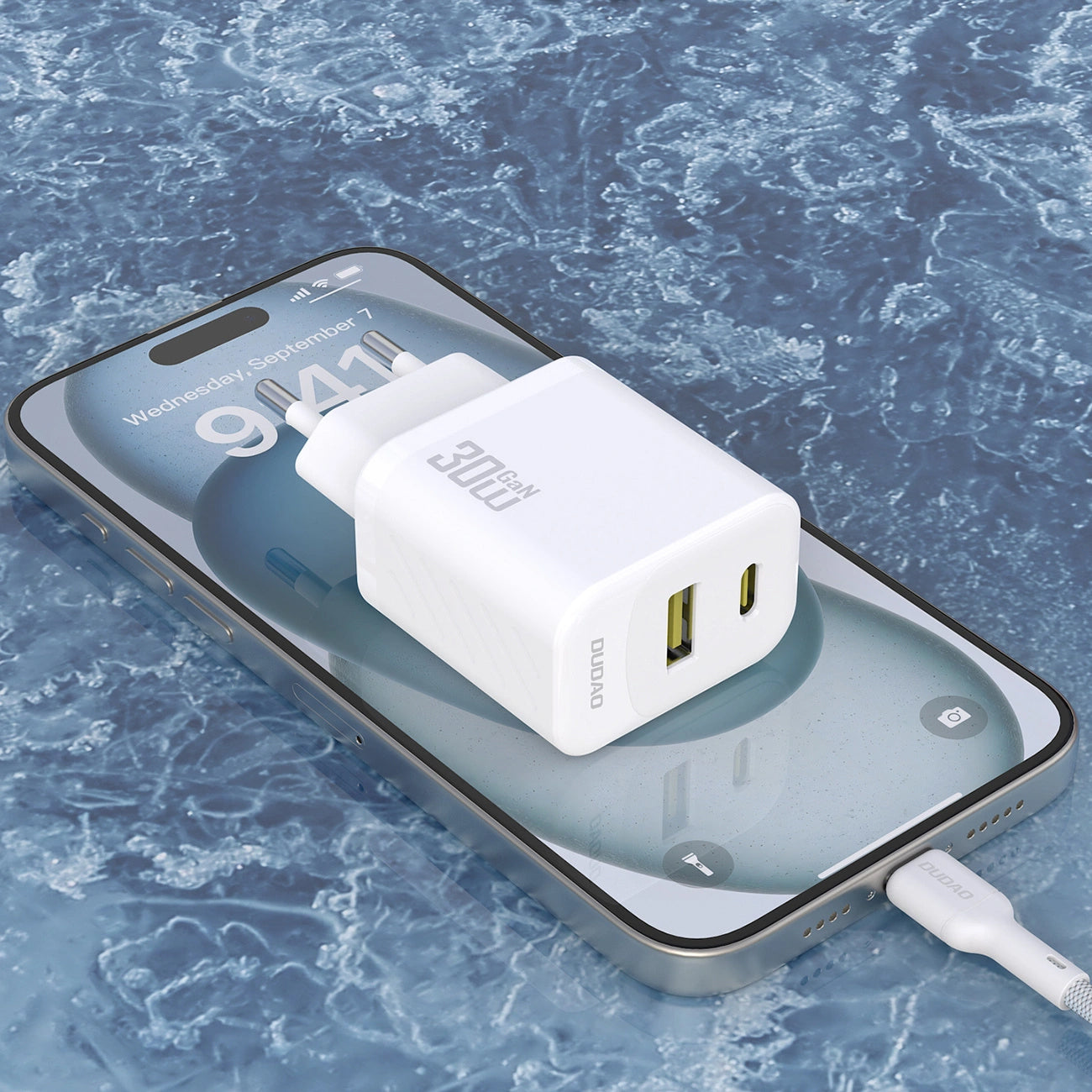 Chargeur réseau avec câble USB-C Dudao A27TCEU, 30W, 1 x USB-A - 1 x USB-C, Blanc