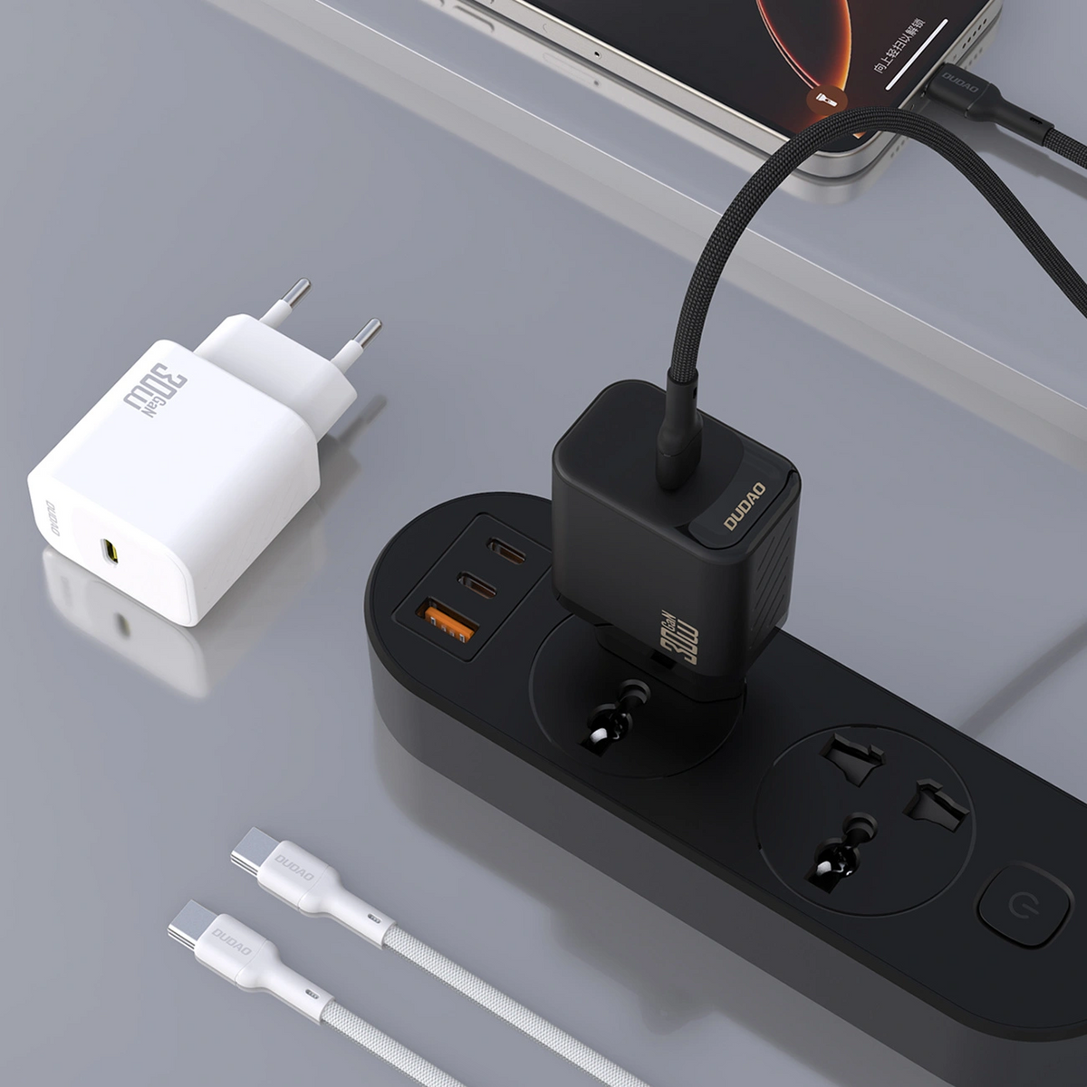Chargeur secteur avec câble USB-C Dudao A27PCEU, 30W, 3A, 1 x USB-C, Noir