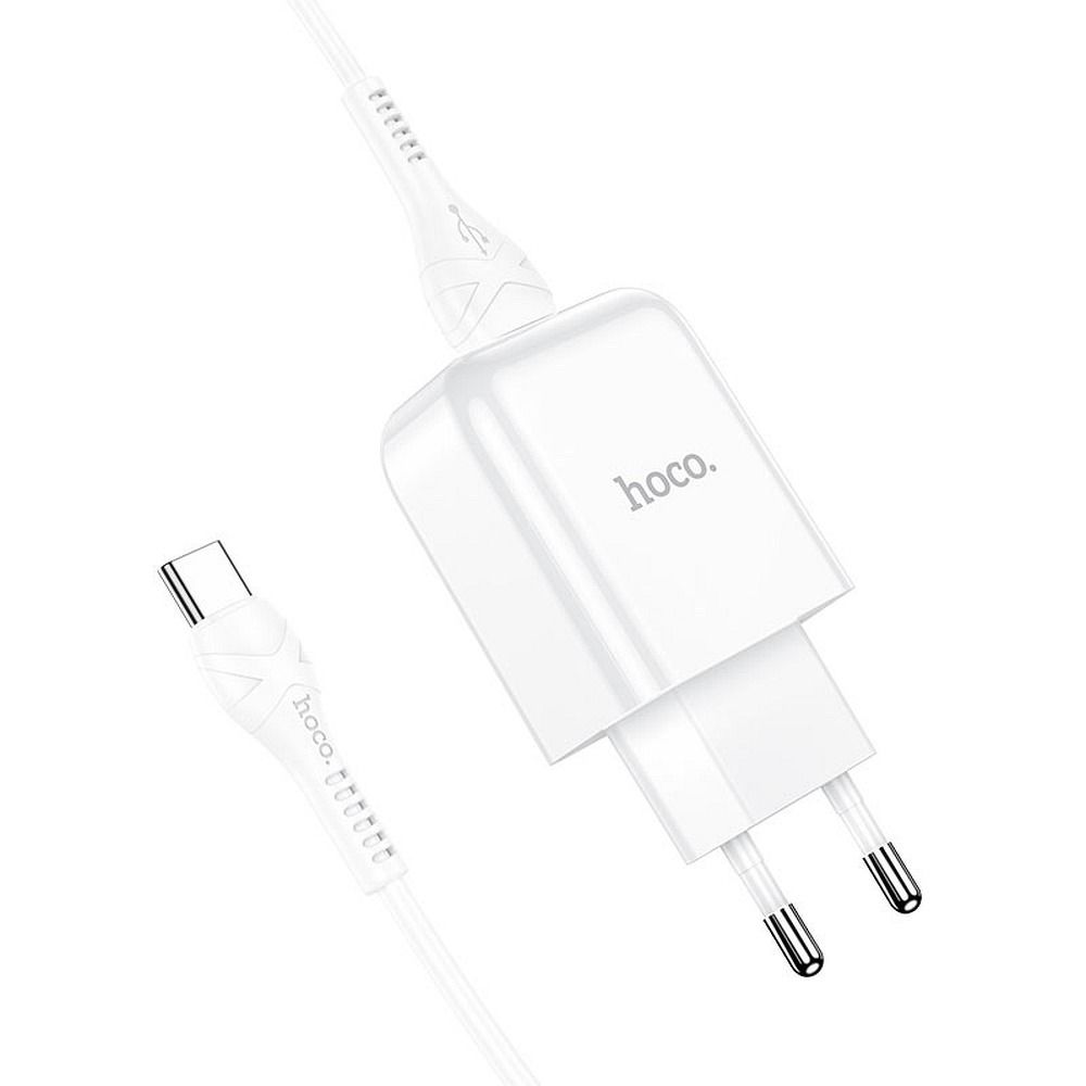 Chargeur réseau avec câble USB-C HOCO N2, 10W, 2A, 1 x USB-A, Blanc