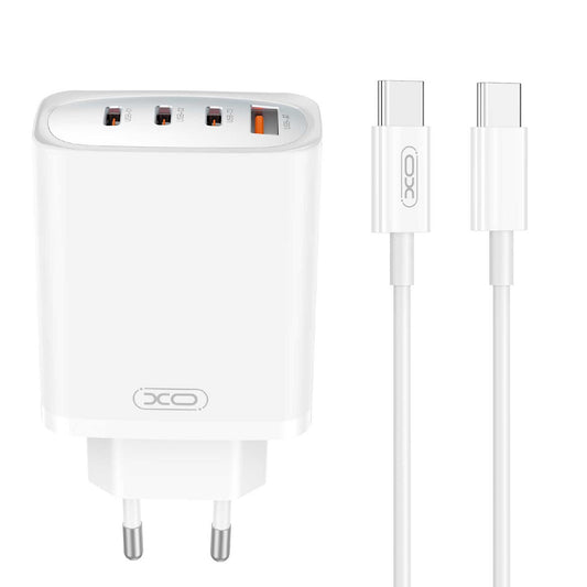 Chargeur réseau avec câble USB-C XO Design CE23, 65W, 3,25A, 1 x USB-A - 3 x USB-C, blanc